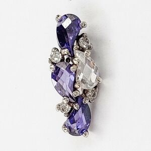 Vintage 925 Sterling Faceted Purple and Clear Rhinestone Teardrop Pendant